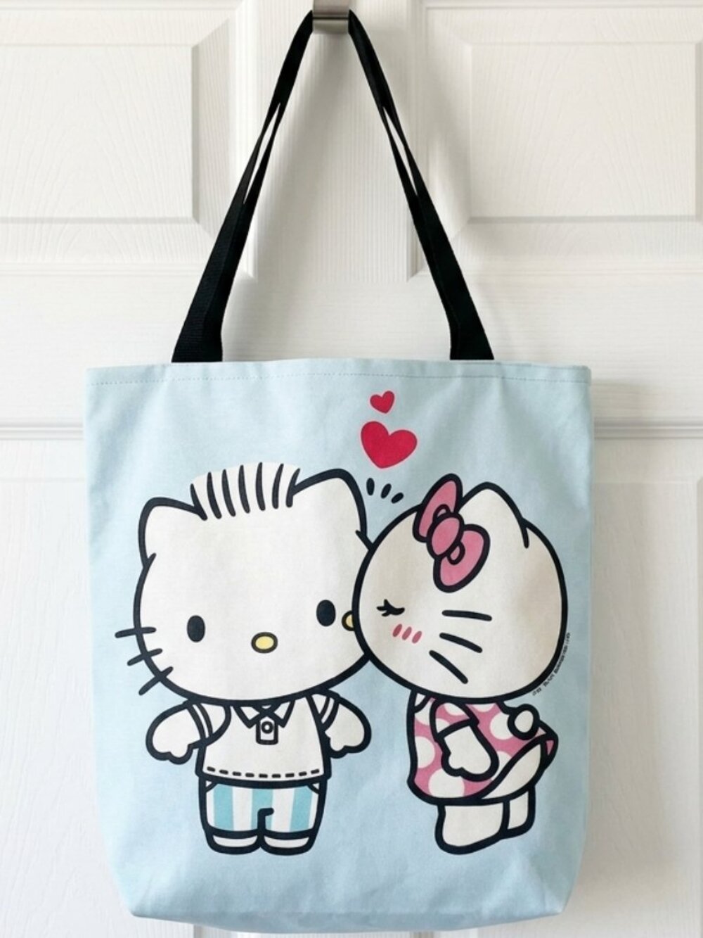 Sanrio Hello Kitty & Dear Daniel Kiss Light Blue Canvas Tote Bag NWTv